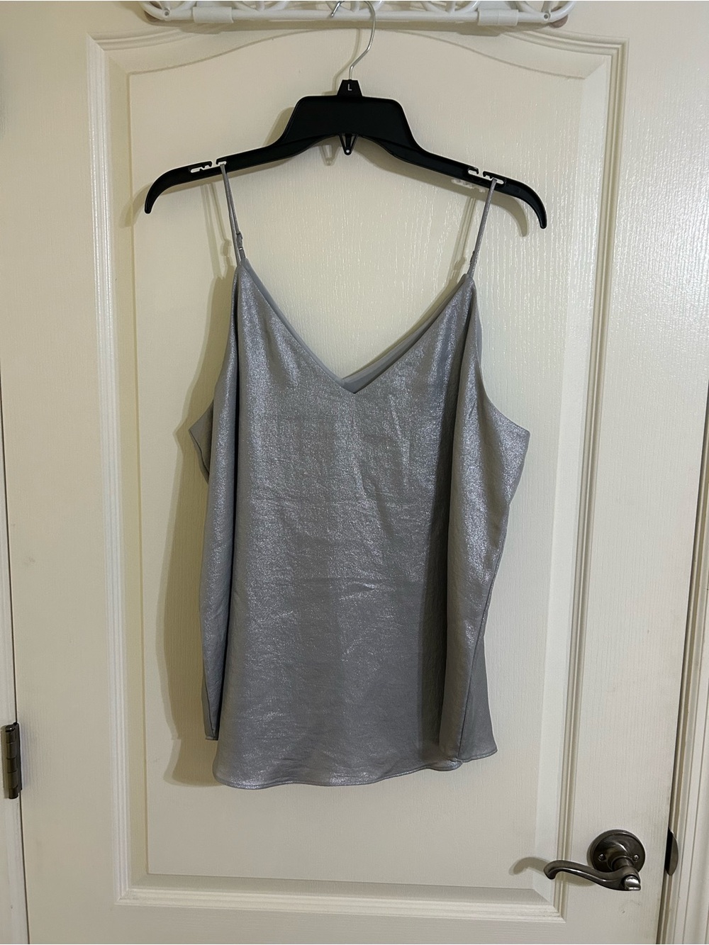 Express Shimmery Silver V-Neck Satin Cami Large NWT